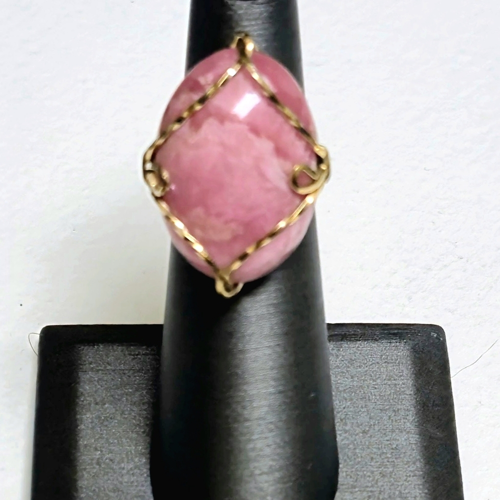 Beautiful Pink Rhodochrosite Tumbled Stone Ring